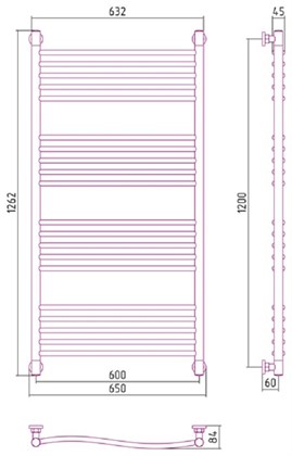 Полотенцесушитель водяной Сунержа Флюид+ 120 x 60 см, 00-0222-1260, хром - фото 114507