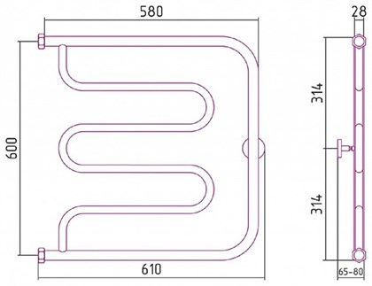 Полотенцесушитель водяной Сунержа Лира 60 x 60 см, 00-0011-6060, хром - фото 114518