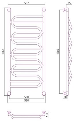 Полотенцесушитель водяной Сунержа Иллюзия+ 120 х 50 см, 00-0210-1250, хром - фото 114529