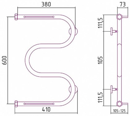 Полотенцесушитель водяной Сунержа М-образный 60 x 40 см с 2-мя полками, 00-0008-6040 - фото 114534