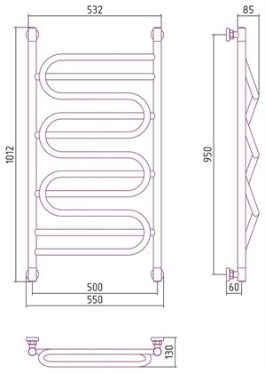 Полотенцесушитель водяной Сунержа Иллюзия+ 95 х 50 см, 00-0210-9550, хром - фото 114543