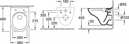 Комплект Villeroy & Boch O.novo 5688HR01 подвесной унитаз+ инсталляция 92246100+ кнопка - фото 116369