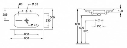 Раковина Villeroy&Boch Finion 4164 80 R1 80x50 см - фото 116763