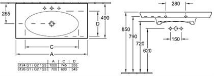 Раковина накладная Villeroy&Boch La Belle 6124 11R1 100 см - фото 116825