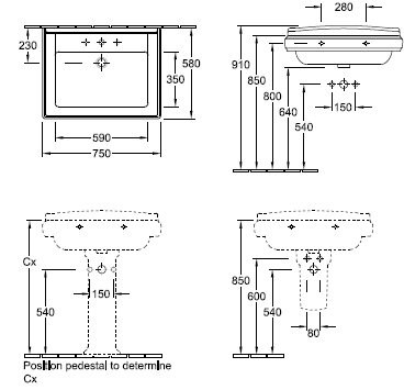 Раковина Villeroy&Boch Hommage 7101 75R1 White Alpin 75x58 см - фото 116879