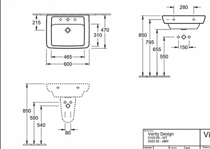 Раковина Villeroy&Boch Verity Design 5103 60 01 60x57 см - фото 116961