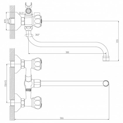 Смеситель Decoroom DR45 для ванны, DR45045R - фото 117242