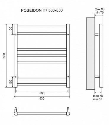 Полотенцесушитель водяной Lemark Poseidon П7 500x600 - фото 117566