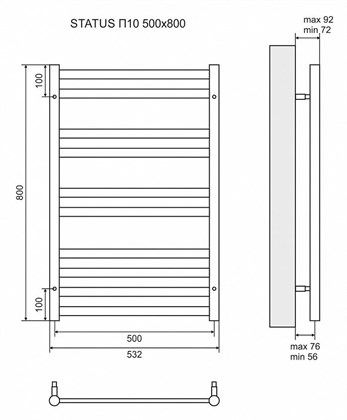 Полотенцесушитель электрический Lemark Status П10 500x800 - фото 117646