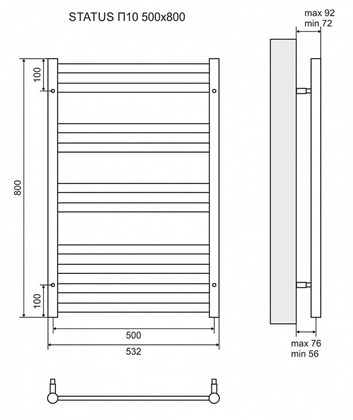 Полотенцесушитель водяной Lemark Status П10 500x800 - фото 117651