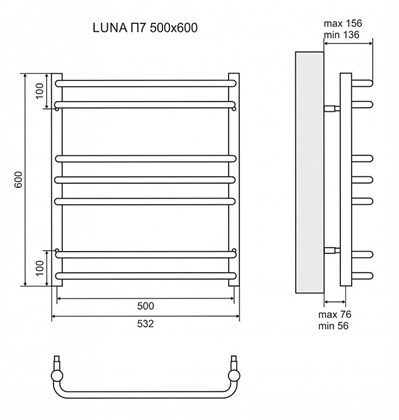 Полотенцесушитель водяной Lemark Luna П7 500x600 - фото 117656