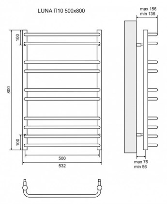 Полотенцесушитель водяной Lemark Luna П10 500x800 - фото 117671