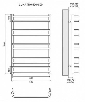 Полотенцесушитель электрический Lemark Luna П10 500x800 - фото 117676