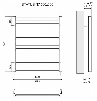 Полотенцесушитель электрический Lemark Status П7 500x600 - фото 117681