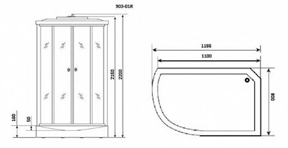Душевая кабина Niagara Premium NG-903-01R 120x80x220 правая с гидромассажем стекло тонированное - фото 121561