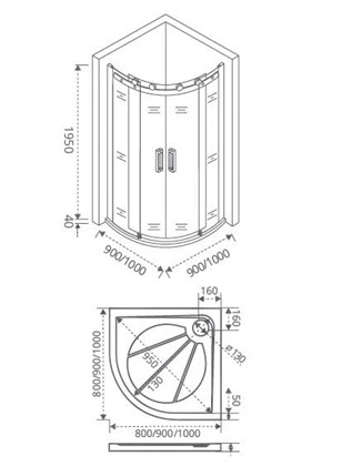 Душевой уголок GOOD DOOR Galaxy R-TD-90-C-B - фото 122642