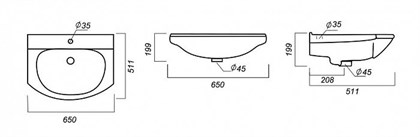 Раковина Sanita Лагуна 65 LGN65SAWB01 - фото 123489