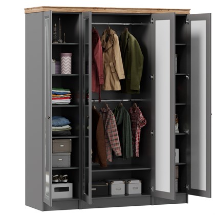 Амели Шкаф четырехстворчатый с зеркалами и карнизом (Оникс Серый) - фото 125762