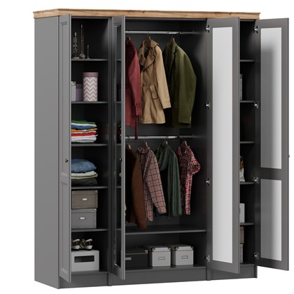 Амели Шкаф четырехстворчатый с 2 зеркалами и карнизом (Оникс Серый) - фото 125765