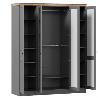 Амели Шкаф четырехстворчатый с 2 зеркалами и карнизом (Оникс Серый) - фото 125766