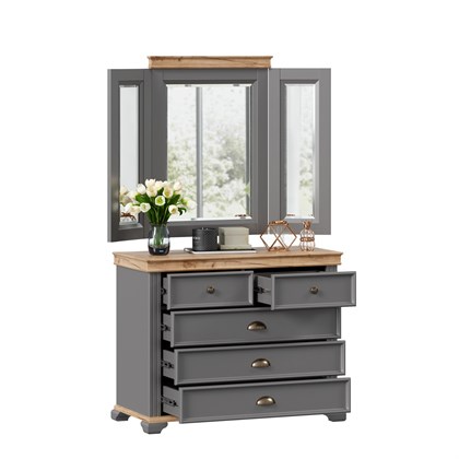 Амели Комод с 5 ящиками с распашным зеркалом (Оникс Серый) - фото 125799