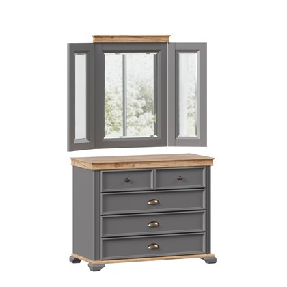 Амели Комод с 5 ящиками с распашным зеркалом (Оникс Серый) - фото 125800