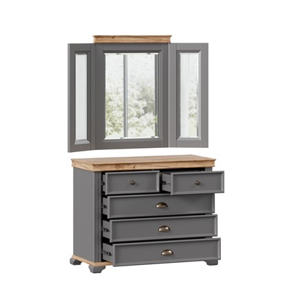 Амели Комод с 5 ящиками с распашным зеркалом (Оникс Серый) - фото 125801