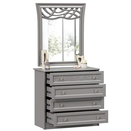 Джулия Комод с 4 ящиками с зеркалом ППУ (Оникс Серый) - фото 125933