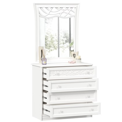 Джулия Комод с 4 ящиками с зеркалом ППУ (Белый) - фото 125999