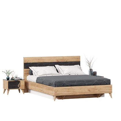 Шелли Кровать двуспальная 1600 с подъемным механизмом с тумбами (Дуб золотой/Мрамор черный) - фото 126578