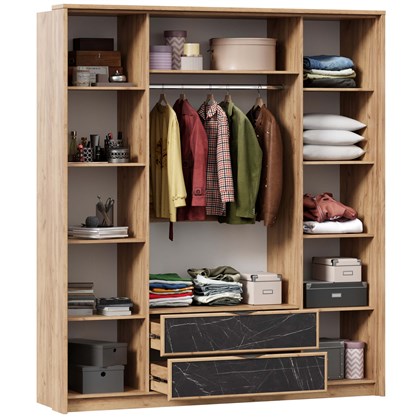 Шкаф четырехстворчатый Шелли (Дуб золотой/Камень Пьетра чёрный) - фото 126606