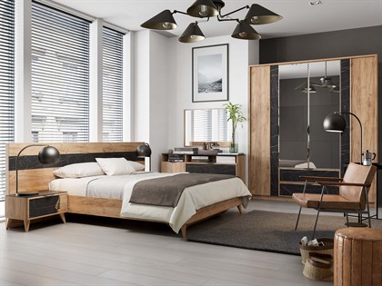 Шкаф четырехстворчатый Шелли (Дуб золотой/Камень Пьетра чёрный) - фото 126608