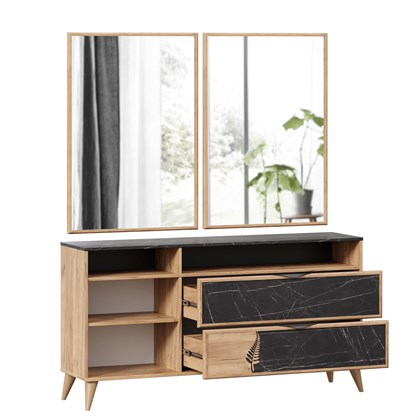 Шелли Комод 1500 с 2 зеркалами (Дуб золотой/Камень Пьетра черный) - фото 126613