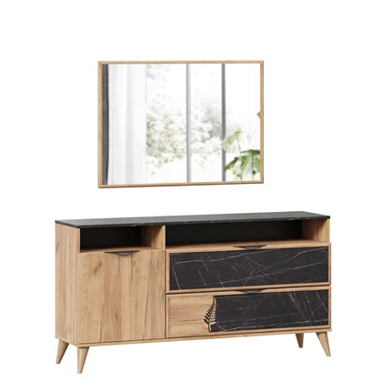 Шелли Комод 1500 с зеркалом (Дуб золотой/Камень Пьетра черный) - фото 126616