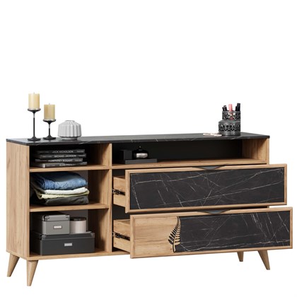 Комод 1500 Шелли (Дуб золотой/Камень Пьетра чёрный) - фото 126619