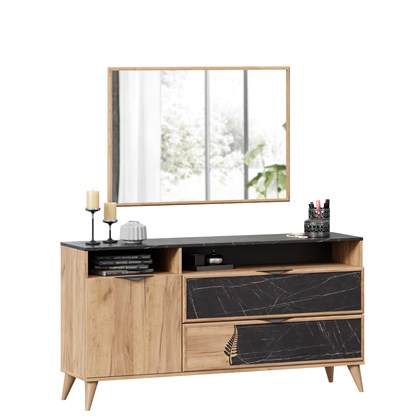 Комод 1500 Шелли (Дуб золотой/Камень Пьетра чёрный) - фото 126622