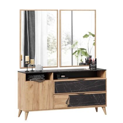 Комод 1500 Шелли (Дуб золотой/Камень Пьетра чёрный) - фото 126623