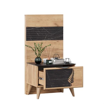 Шелли Тумба прикроватная левая с декоративным щитом (Дуб золотой/Камень Пьетра черный) - фото 126632