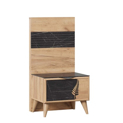 Шелли Тумба прикроватная левая с декоративным щитом (Дуб золотой/Камень Пьетра черный) - фото 126633