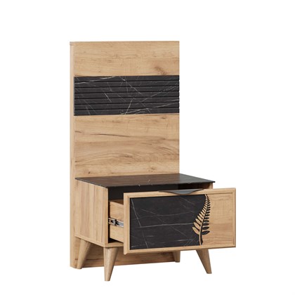 Шелли Тумба прикроватная левая с декоративным щитом (Дуб золотой/Камень Пьетра черный) - фото 126634