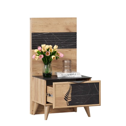 Шелли Тумба прикроватная правая с декоративным щитом (Дуб золотой/Камень Пьетра черный) - фото 126636