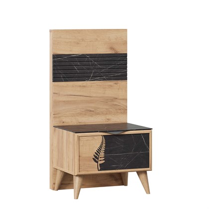 Шелли Тумба прикроватная правая с декоративным щитом (Дуб золотой/Камень Пьетра черный) - фото 126637