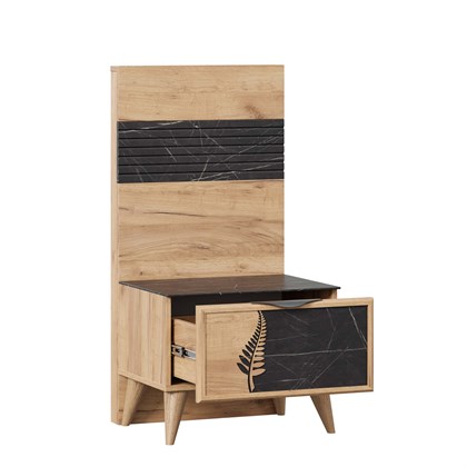 Шелли Тумба прикроватная правая с декоративным щитом (Дуб золотой/Камень Пьетра черный) - фото 126638