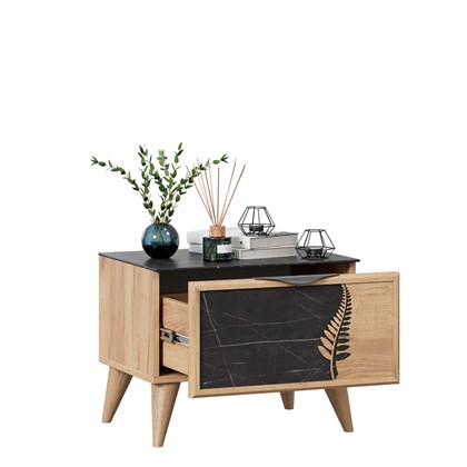 Тумба прикроватная левая Шелли (Дуб золотой/Камень Пьетра чёрный) - фото 126640