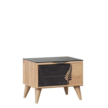 Тумба прикроватная левая Шелли (Дуб золотой/Камень Пьетра чёрный) - фото 126641