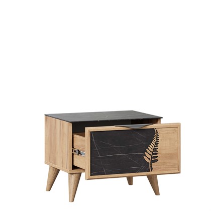 Тумба прикроватная левая Шелли (Дуб золотой/Камень Пьетра чёрный) - фото 126642