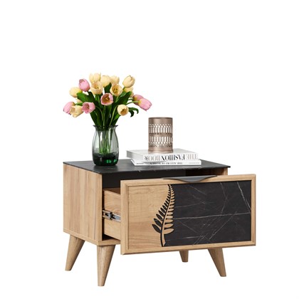 Тумба прикроватная правая Шелли (Дуб золотой/Камень Пьетра чёрный) - фото 126646