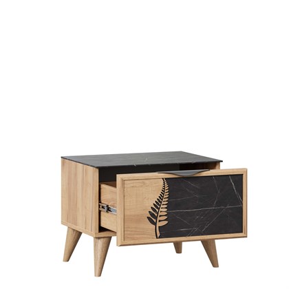 Тумба прикроватная правая Шелли (Дуб золотой/Камень Пьетра чёрный) - фото 126648