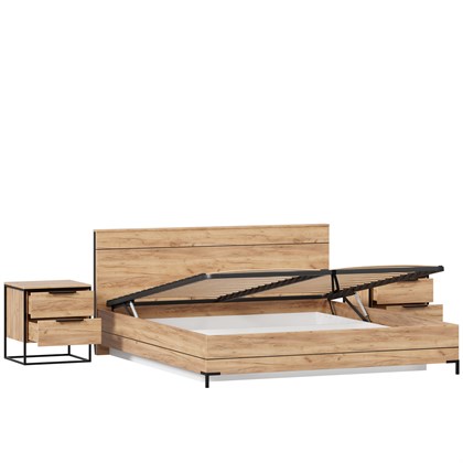 Норд Кровать двуспальная 1800 с подъемным механизмом с тумбами (Дуб Золотой) - фото 126980