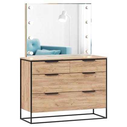 Норд Комод 1190 с 4 ящиками с зеркалом с подсветкой (Дуб Золотой) - фото 127074